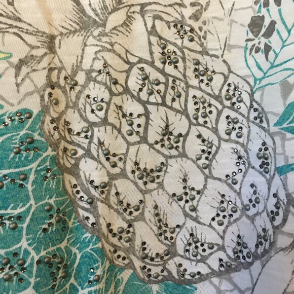 Olsen Europe Whimsical Tropical Pineapple Print Organic Cotton T-shirt - Picture 6 of 12